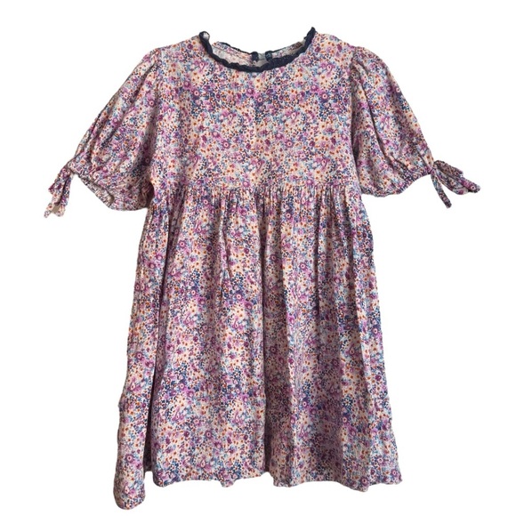 Bebe Organic Nostalgia Short Sleeve Julia Dress Girls 5 Purple Floral Print - Picture 2 of 11